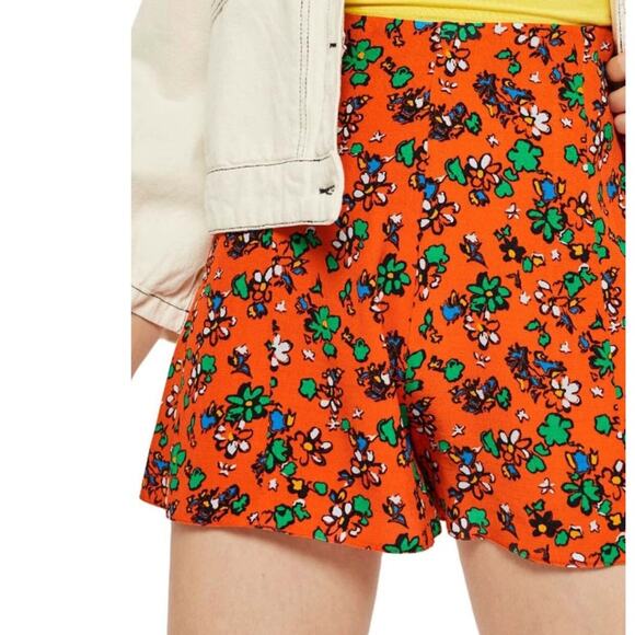 TopShop Shorts Ditzy Floral High Waisted Orange - Picture 5 of 8